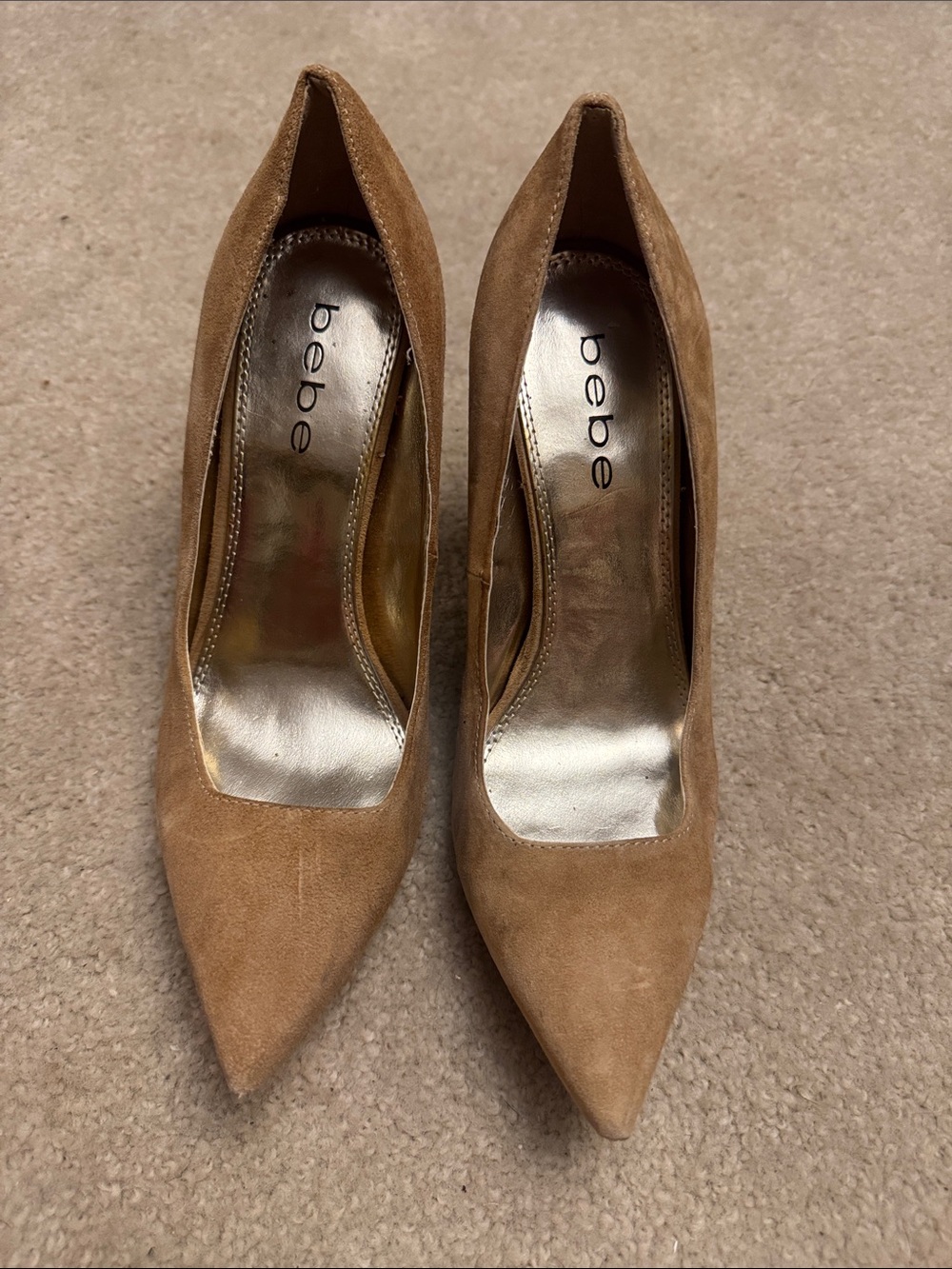 bebe Suede Pointed-Toe Pumps in Tan